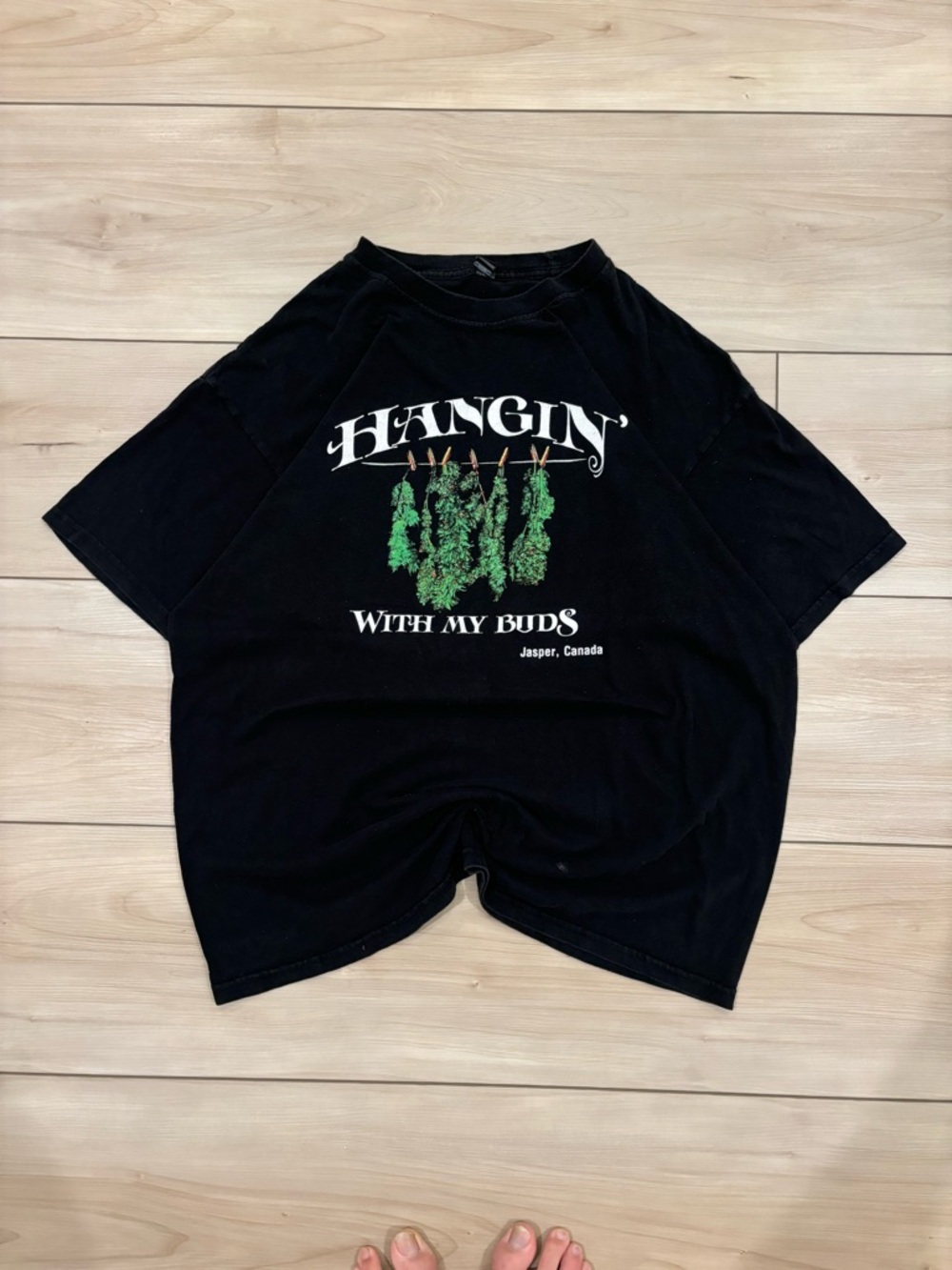 Black Short Sleeve Graphic Tee - "Hangin' With My Buds" Hippie Tee